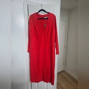 NWT Boden Red V-Neck Long Sleeve Jersey Midi Dress - US 20/22R